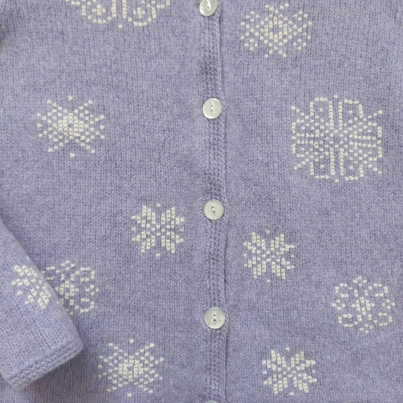 Vintage Wool Eagle's Eye Sweater Made in UK Purple Snowflake Knit Button Front M - Picture 4 of 11
